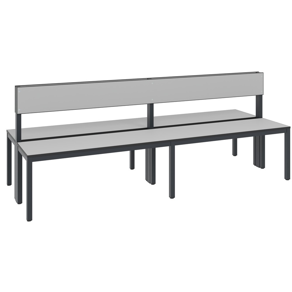 Image of Die doppelseitige C+P Umkleidesitzbank Basic Plus mit einer Länge von 1.960 mm und Rückenlehne – perfekt geeignet für Schwimmbäder, Sporthallen und weitere Feuchträume Doppelseitige Garderobenbänke mit Rückenlehne von C+P sind komfortable Sitzgelegenheite