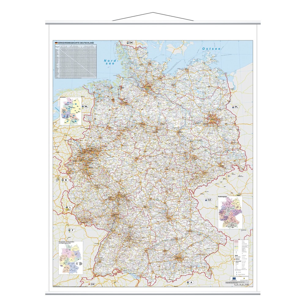 Image of  Auch als magnethaftende Version erhältlichDeutschlandkarte FRANKEN, Strassenkarte, laminiert, HxB 1.370 x 970 mm Deutschlandkarte FRANKEN, Strassenkarte, laminiert, HxB 1.370 x 970 mm