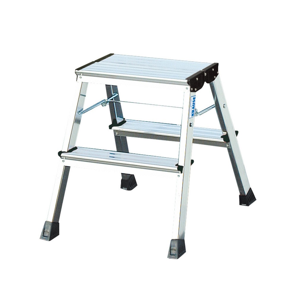 Image of Doppel-Klapptritt KRAUSE® aus Aluminium mit Rollen Dieser Klapptritt-Hocker besteht aus robustem Aluminium und verfügt über eine Tragkraft von 150 kg. Auf 4 bzw. 6 Stufen erreichen Sie eine Arbeitshöhe von 2,45 m. Für einen sicheren Stand sorgt die Anti-R