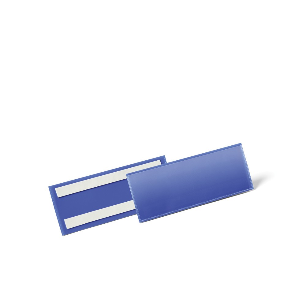 Image of  Etikettentasche mit zwei rückseitigen Klebestreifen. Blaue Rückenfolie und transparente Vorderfolie aus strapazierfähigem PP. Die Kennzeichnungstasche ist scannertauglich und dokumentenecht. Die Selbstklebetasche eignet sich besonders zur Anwendung an Ku