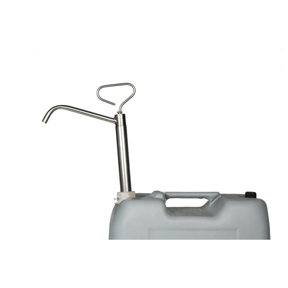 Image of Flexibel einsetzbare Edelstahl-Handpumpe mit Teflon-Dichtungen Flüssigkeiten einfach und schnell aus Gebinden abpumpen: Dank der Teflon-Dichtungen eignet sich die Edelstahl-Handpumpe EP-02/20-60 mit Fassadapter 2"a u. a. für Lösungsmittel, Aceton und Brem