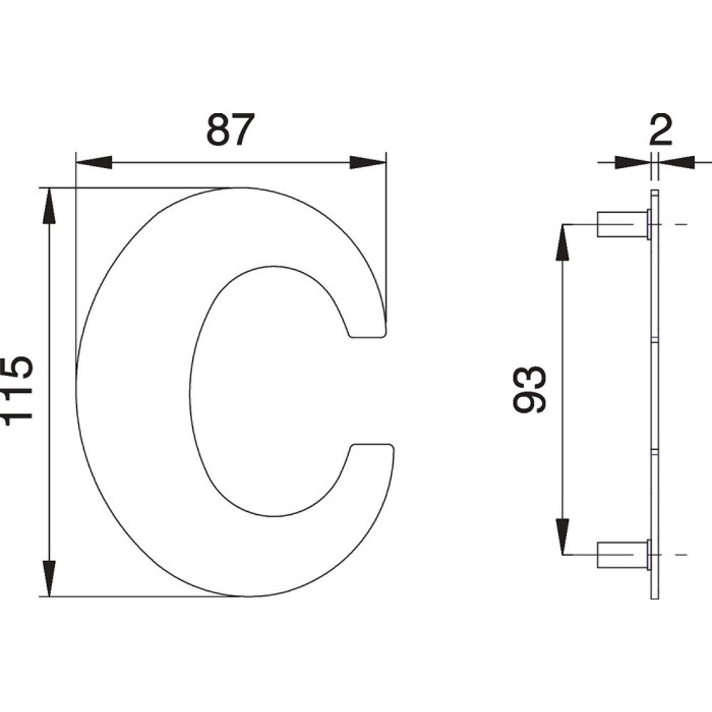 Image of  Höhe: 150mmEDI Hausnummer Buchstabe c, 110 mm Breite 87 mm, Edelstahl matt EDI Hausnummer Buchstabe c, 110 mm Breite 87 mm, Edelstahl matt