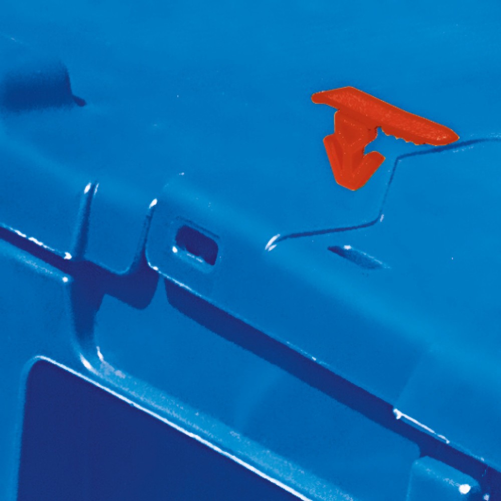 Image of  Zum Anbringen auf einem KistendeckelEinmal-Plomben für Mehrweg-Stapelbehälter aus Polypropylen, Kopf quadratisch Einmal-Plomben für Mehrweg-Stapelbehälter aus Polypropylen, Kopf quadratisch