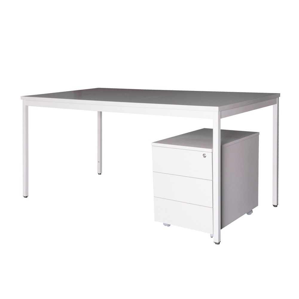 Image of Stabiles Einrichtungs-Set aus Bürotisch und abschliessbarem Rollcontainer mit vielseitiger Nutzfläche Ob PC, Drucker oder Schreibmaterial: Das lichtgraue Einrichtungs-Set von Steinbock® bietet als Kombination aus Schreibtisch und Rollcontainer mit 3 Schub