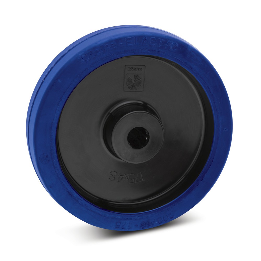 Image of Ruhiger Lauf auch auf hartem Boden Bodenschonend und das auch bei hohen Gewichten. Diese Eigenschaften machen die Vorteile des Elastik-Vollgummi-Rads von Wicke aus. Er ist belastbar und widerstandsfähig, bedingt auch gegen Säuren unempfindlich. Ein weiter