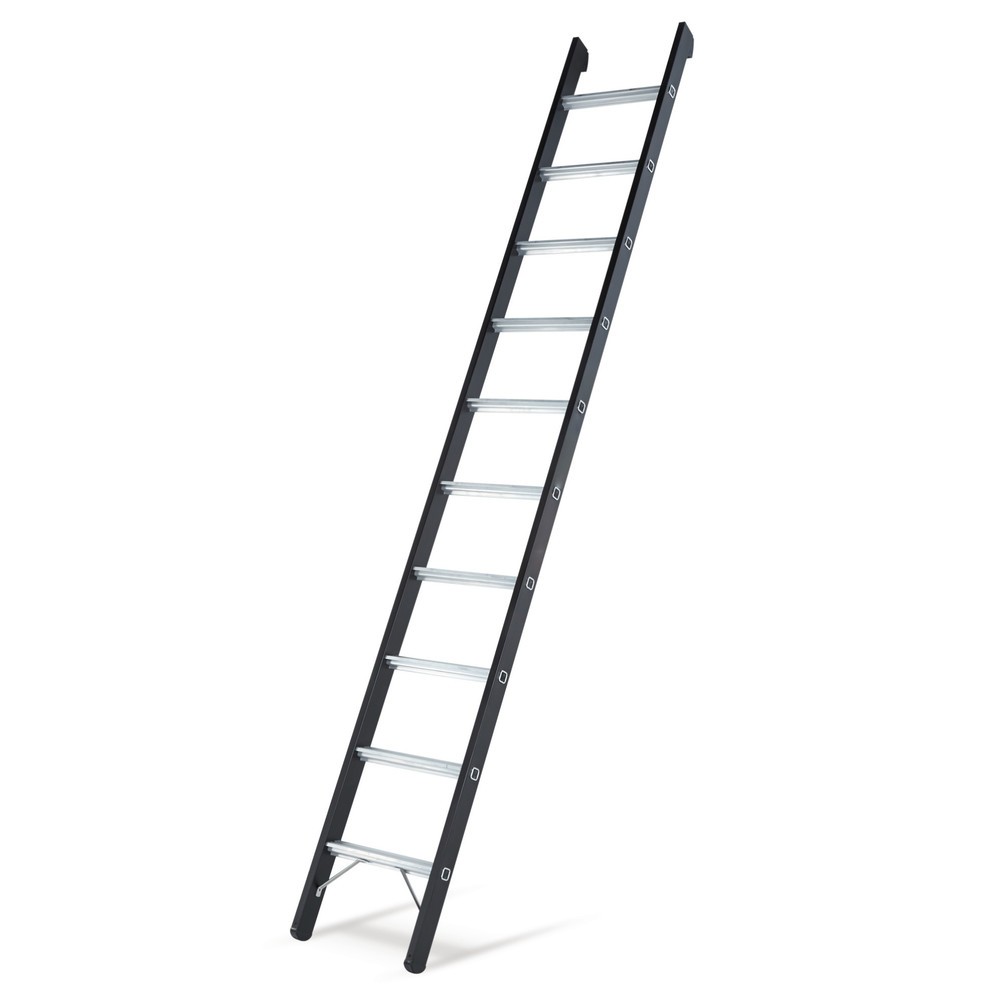 Image of Eloxierte Anlegeleiter ZARGES für starke Beanspruchung Die Anlegeleiter verfügt über 60 mm tiefe, geriffelte Breitsprossen, die durch ihre ergonomische Form für einen bequemen Stand sorgen. Durch das Eloxal-Verfahren sind die Holme der Anlegeleiter ZARGES