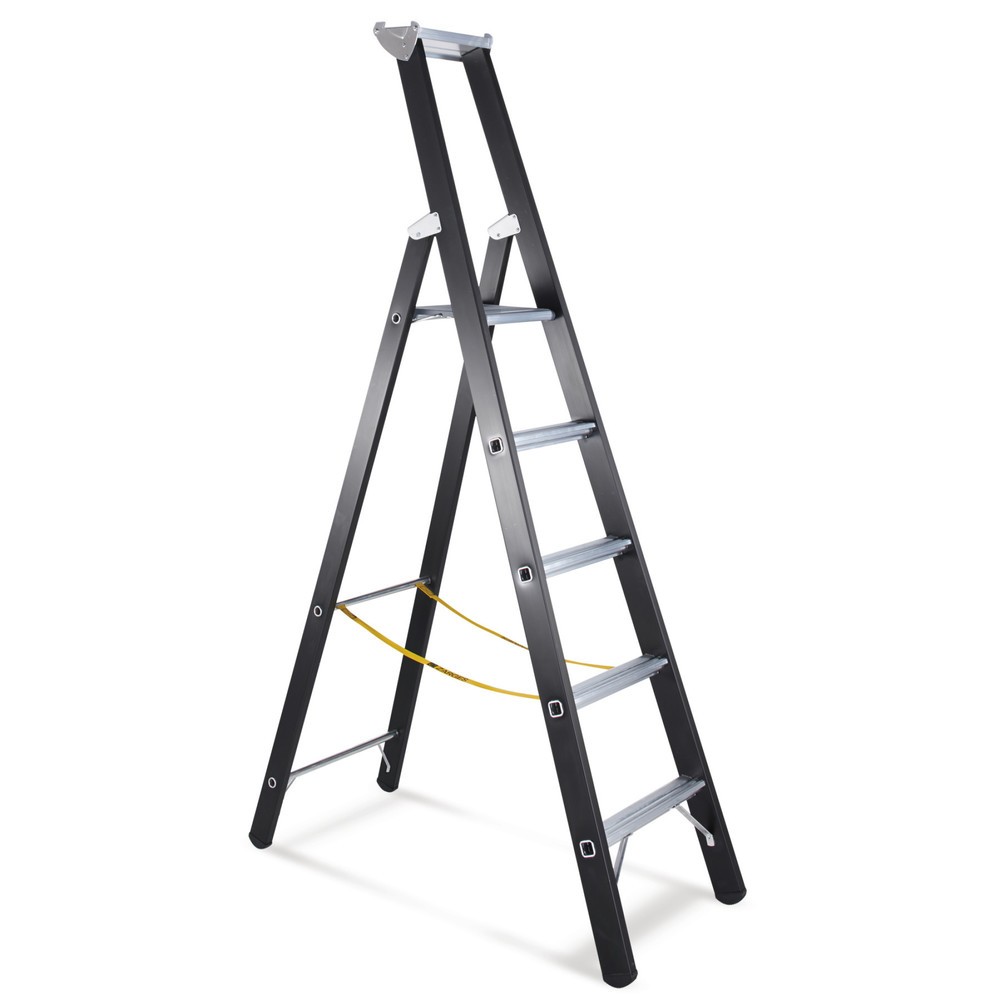 Image of 1-seitig begehbare Sprossen-Stehleiter von ZARGES aus Aluminium Arbeitsleitern für Handwerk und Industrie müssen besondere Gütekriterien erfüllen, um dem anspruchsvollen Alltagseinsatz im Betrieb zu genügen. Mit einer hochwertigen Industrieleiter verfügen