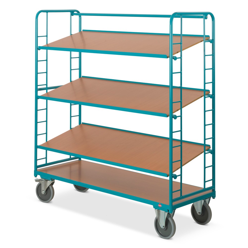 Image of Einfaches und kräfteschonendes Transportieren und Verladen Der Etagenwagen Ameise®, 3 variable Holzböden ist aus einem soliden, geschweissten Stahlrohrrahmen gefertigt, der mit einer Pulverbeschichtung überzogen ist, die gegen Abnutzung und Korrosion schü