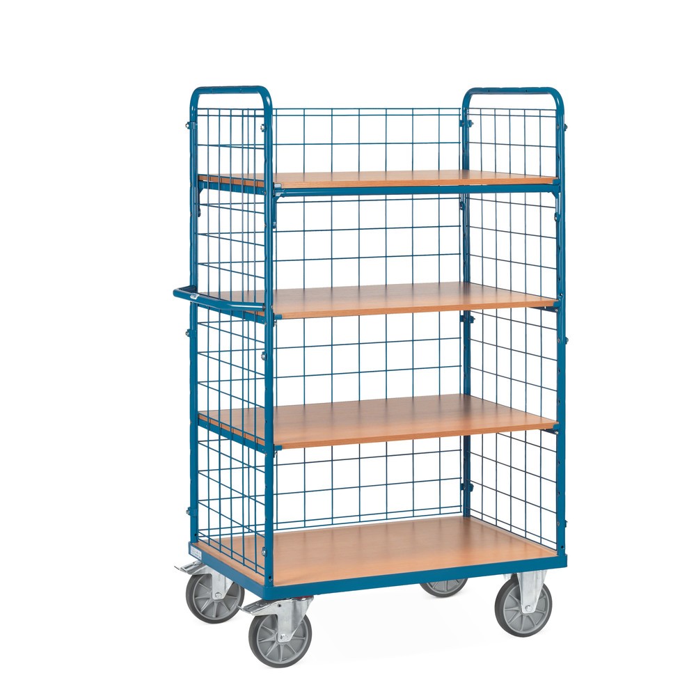 Image of Etagenwagen fetra® mit festen Böden Der besonders stabile Etagenwagen ist aus robustem Stahlrohr und Profilstahl und in höchster Industrie-Qualität geschweisst. Ein bündig eingelegter, fester Boden aus solider Holzplatte mit Buchendekor auf der Oberfläche
