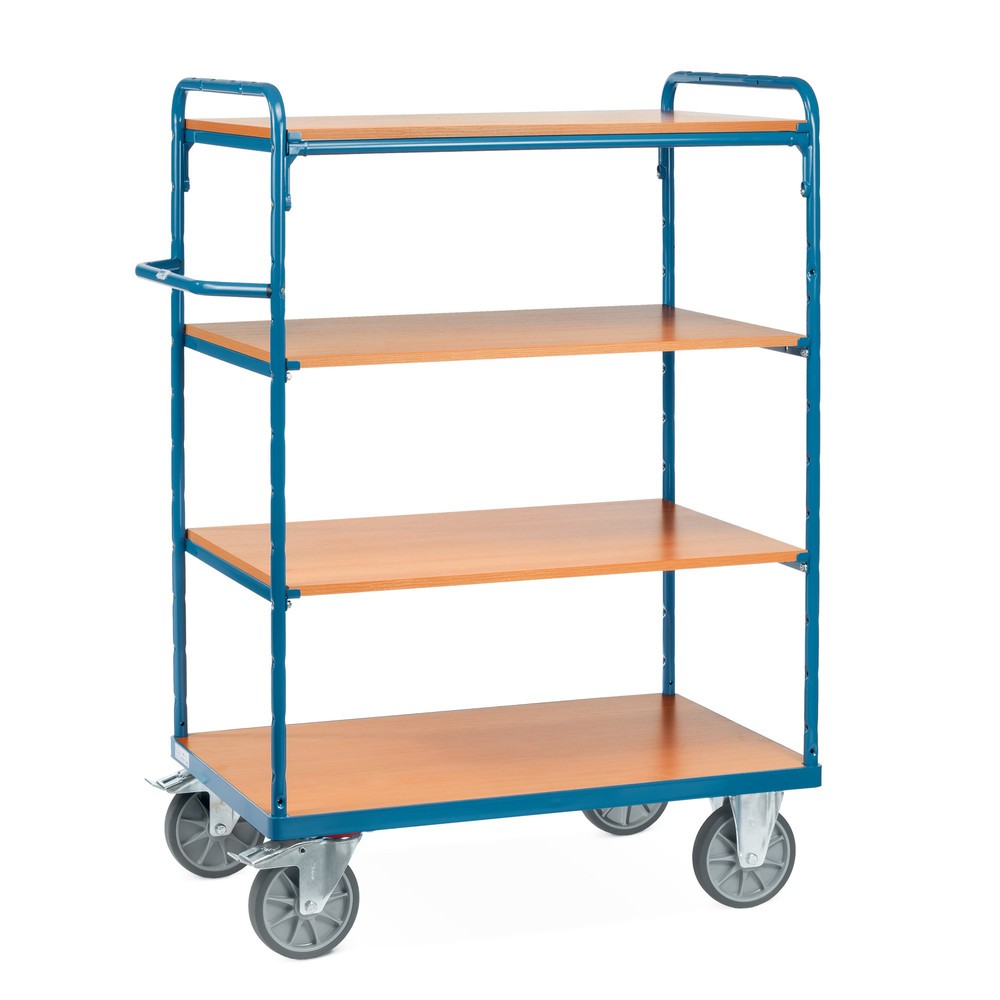 Image of Schnell verstaut und schnell an Ort und Stelle Aus stabilem Profilstahl und Stahlrohr geschweisst ist der Etagenwagen fetra® mit Holzböden ein echter Alleskönner. Die solide Bauweise ermöglicht ihm eine Tragkraft von bis zu 600 kg, verteilt auf biegefeste