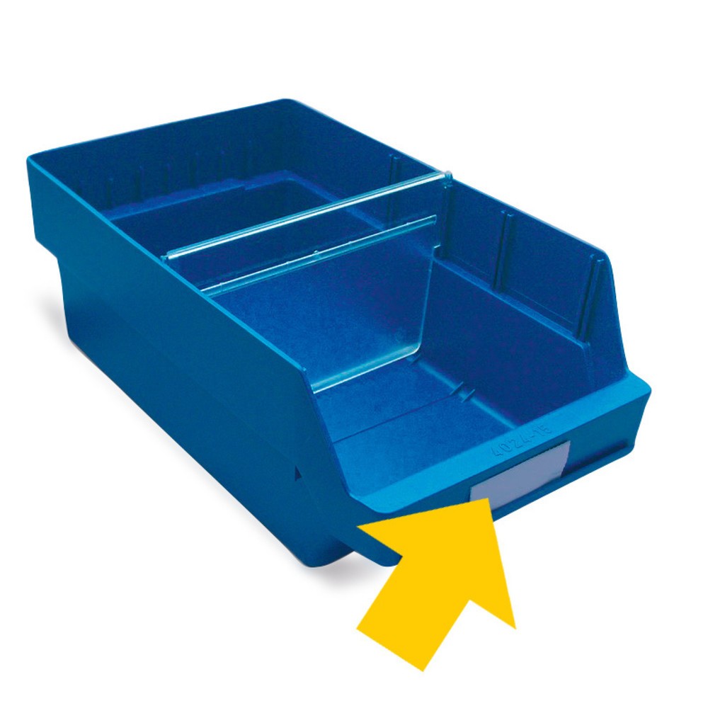 Image of Bedruckbare Schildchen zum Sichtlagerkasten etikettieren Erleichtern Sie sich das Kommissionieren, indem Sie Ihre Regalkästen beschriften. Bedrucken Sie die Sichtlagerkasten-Etiketten nach Ihren Vorstellungen und behalten Sie so den Überblick über Ihre Ar