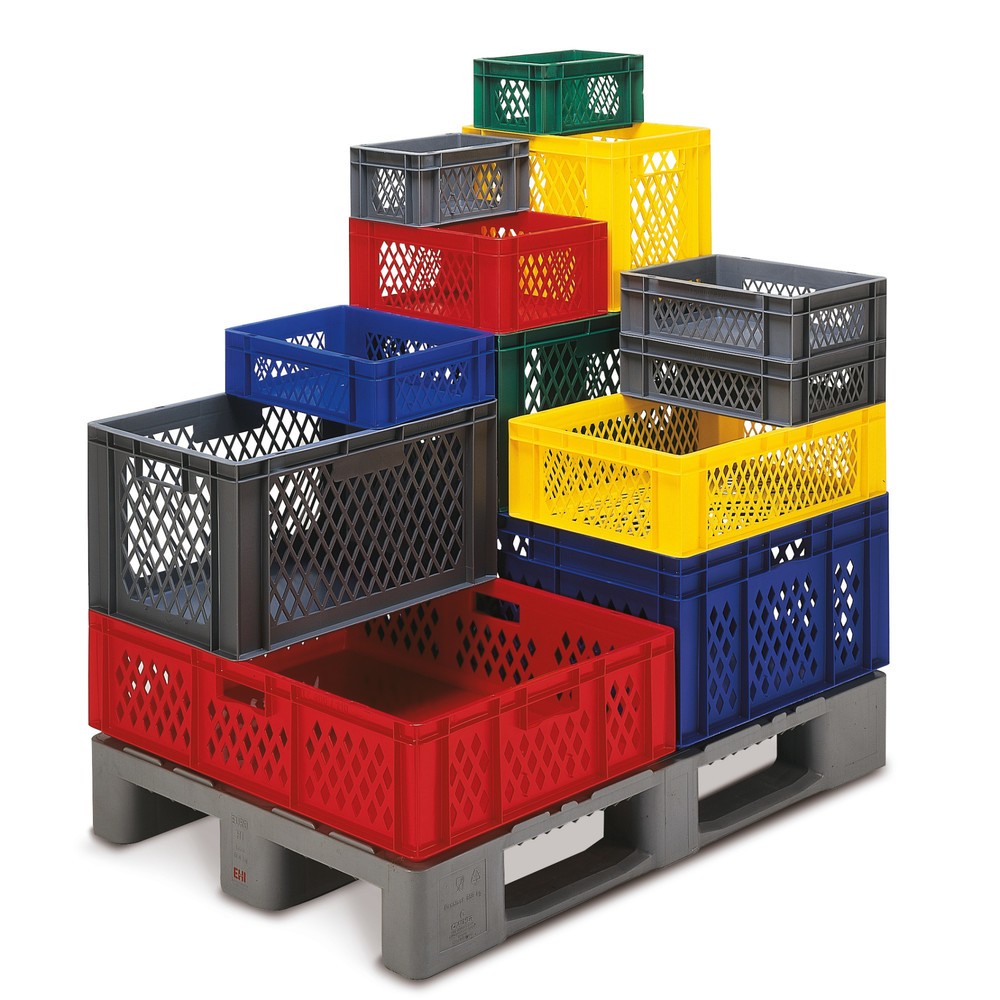 Image of Flexibel und sicher: Stapelbehälter aus Polypropylen, Wände durchbrochen und Böden geschlossen Um frische Lebensmittel wie Obst und Gemüse während ihres Transports optimal aufzubewahren, braucht es einen besonders geeigneten Ladungsträger. Diese Stapelbeh