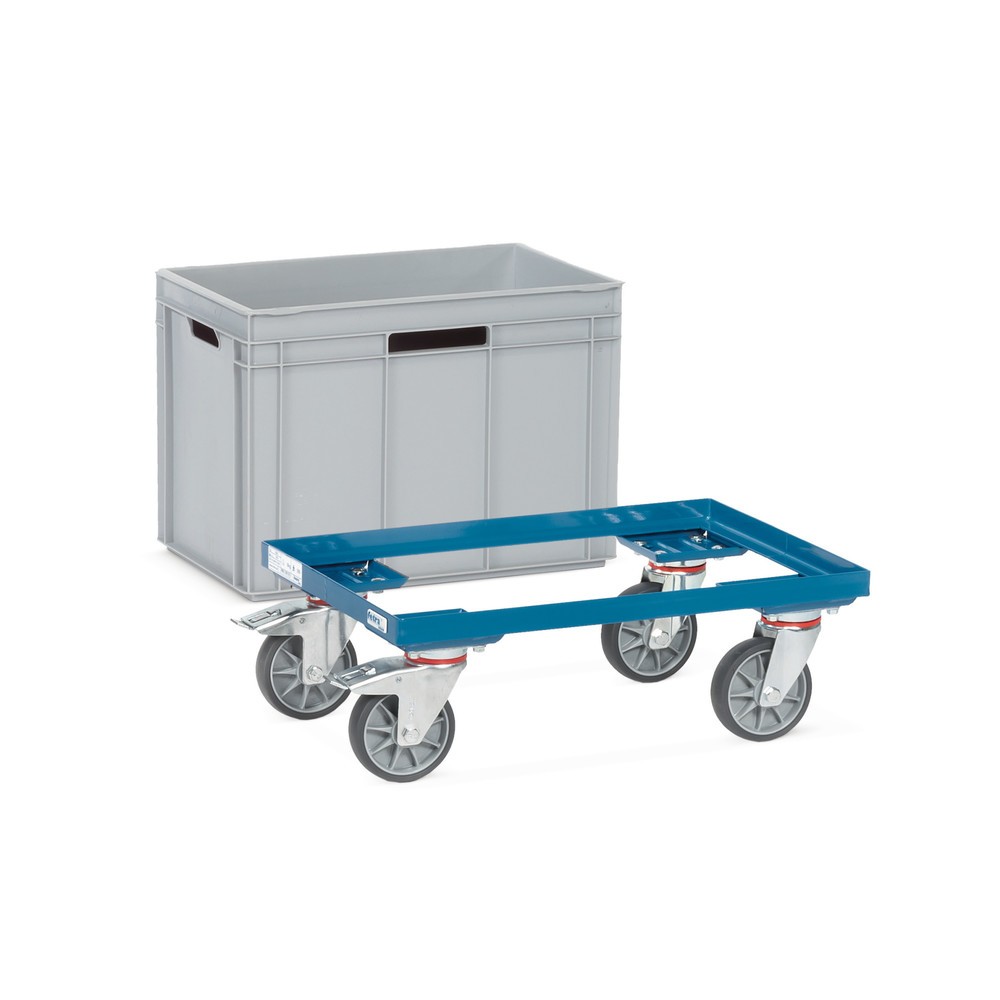 Image of Bewegen Sie Lasten leicht und sicher: Eurokastenroller mit Stahlrahmen Der Eurokastenroller fetra® verfügt über eine Bereifung aus thermoplastischem Elastomer (TPE) und Naben mit Rillenkugellager. Dank dieser bewegen Sie den Plattenwagen auch bei einer ma