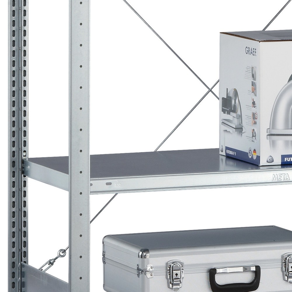 Image of  In einem Raster von 25 mm beliebig einschraubbarFachboden für Fachbodenregal META Schraubsystem, FL 100 kg, verzinkt, BxT 1.000 x 300 mm Fachboden für Fachbodenregal META Schraubsystem, FL 100 kg, verzinkt, BxT 1.000 x 300 mm