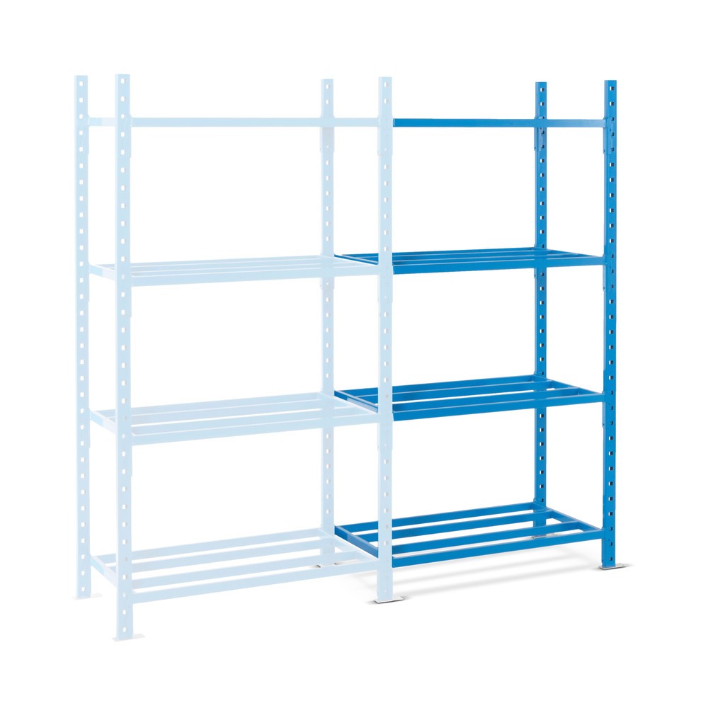 Image of Das Fachbodenregal mit Stahlrohr-Böden für den Langzeiteinsatz Wenn sich der Lagerbestand vergrössert, schaffen Sie innerhalb weniger Minuten zusätzliche Ablageflächen. Die Abstände zwischen den Fachböden passen Sie jederzeit über ein Lochraster in 62,5-m