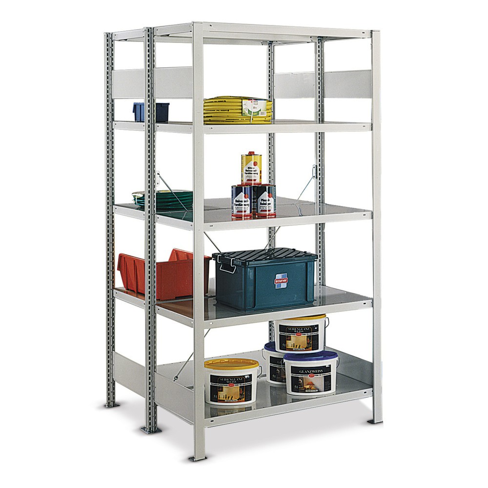 Image of Das META Fachbodenregal: doppelzeilig, robust und variabel erweiterbar Aus dem produzierenden Gewerbe und aus Handwerksbetrieben ist es nicht wegzudenken: ein intelligentes Regalsystem. Metall ist das Material der Wahl, das Stabilität und Langlebigkeit ga