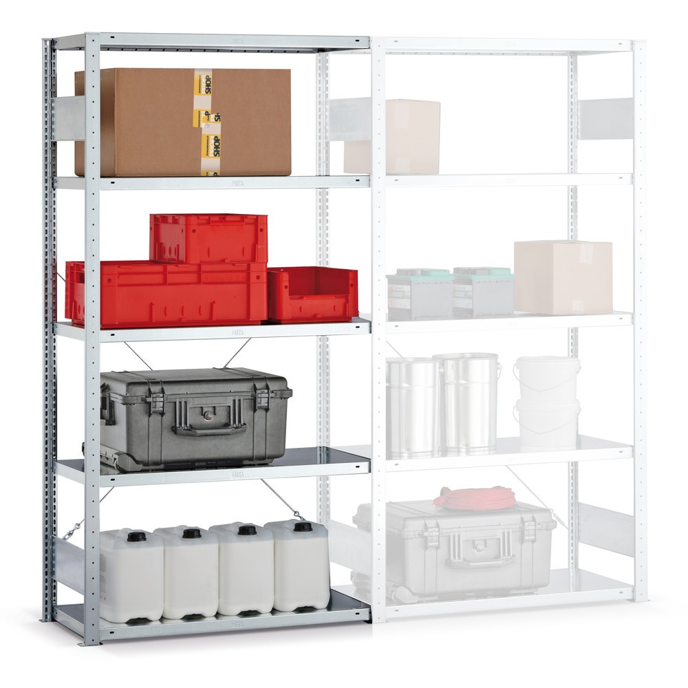 Image of Das Anbaufeld für ein Fachbodenregal META verbindet Stabilität und Flexibilität Ein Regalsystem mit Steckmontage erleichtert den Betriebsalltag in Ihren Lagerräumen spürbar. Das Fachbodenregal META Stecksystem ist schnell auf- und umgebaut und damit im Ha