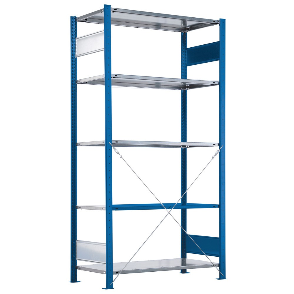 Image of Schnell aufgestellt: Grundfeld mit 330 kg Fachlast für das Steckregal SCHULTE Regale bei Bedarf flexibel aufbauen: Nutzen Sie die einfache Steckmontage dieses enzianblauen/verzinkten Grundfelds des Fachbodenregals SCHULTE mit 330 kg Fachlast zum schnellen