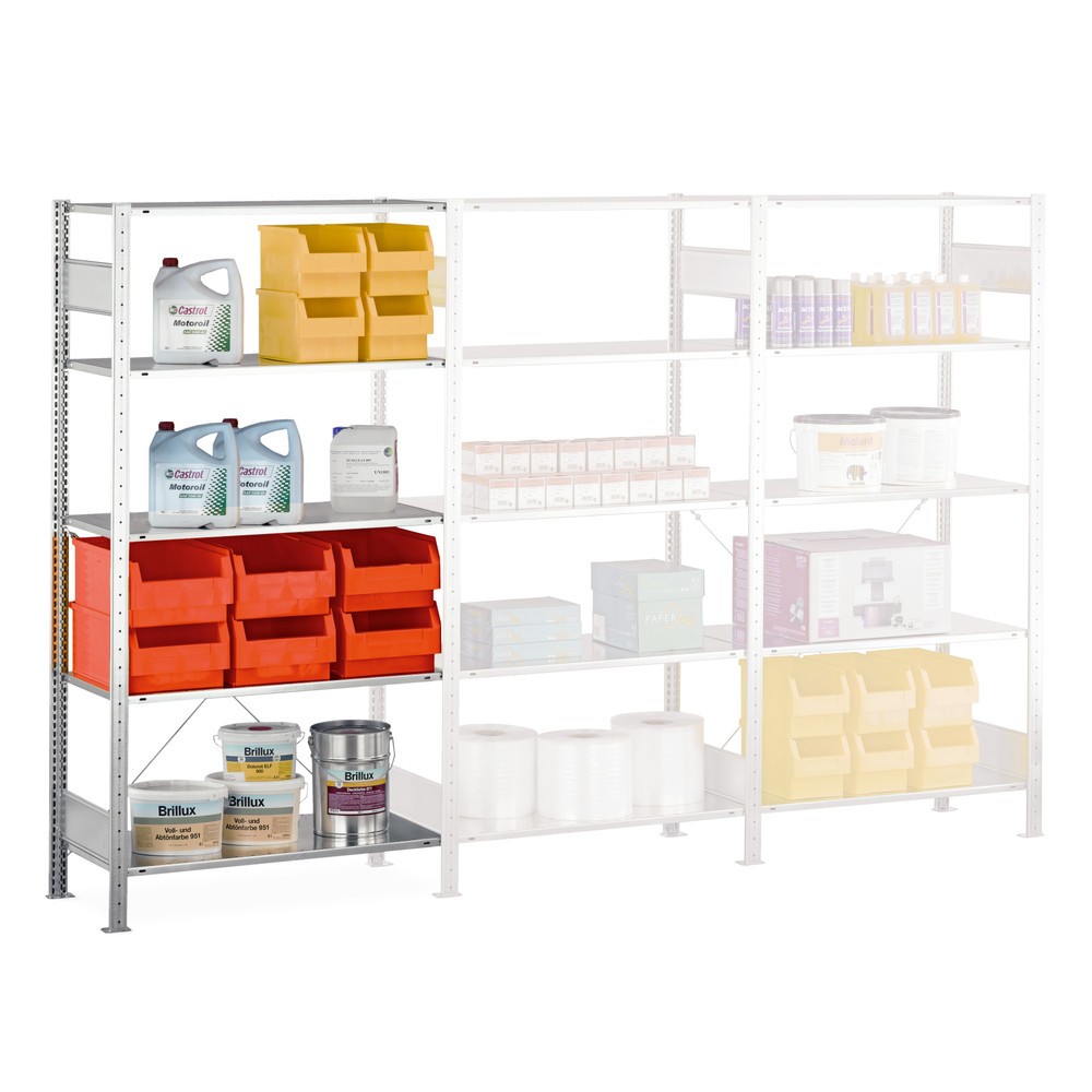 Image of Anbaufelder SCHULTE: die einfache Lösung zur Regalerweiterung Einfache Fachbodenregale bilden in zahlreichen Unternehmen die Grundlage jedes Lagersystems. Sie können mit ihren zahlreichen Variationen individuell an sämtliche Raumformen angepasst und jeder