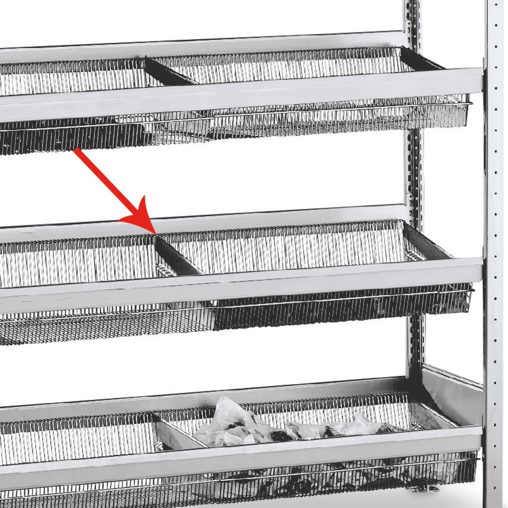 Image of  Korrosionsbeständig dank VerzinkungFachteiler für Fachbodenregal SCHULTE mit engmaschigen Körben Fachteiler für Fachbodenregal SCHULTE mit engmaschigen Körben