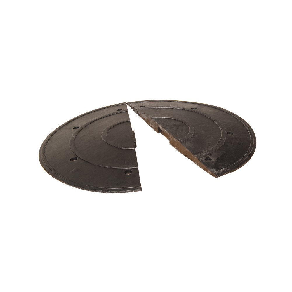 Image of Wirksame Verkehrsregelung an Gefahrenpunkten Die Fahrbahnschwelle SafeRide® ist aus widerstandsfähigem, recycelbarem Gummi gefertigt und besitzt ein geriffeltes Profil, dass auch bei Nässe tritt- und rutschsicher ist. Als Grund- und Abschlusselement erhäl