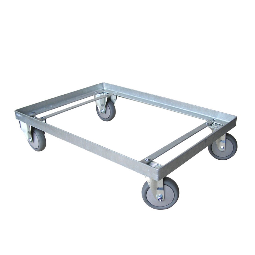 Image of Gut manövrierbares Fahrgestell für Grossbehälter CRAEMER aus Polyethylen Die Grossbehälter, die mit dem Rollengestell transportiert werden, erfüllen höchste hygienische und qualitative Ansprüche im industriellen Bereich. Um deren Unversehrtheit sicherzust