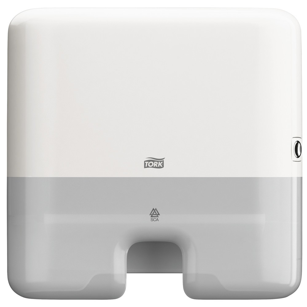 Image of Spielend leichte Papierentnahme und Wartung – der Falthandtuch-Spender TORK® Mit seinem funktionalen Design passt der Falthandtuch-Spender TORK® optisch in jeden Waschraum. Seine robuste Bauweise garantiert Ihnen eine lange Nutzungsdauer. Mit der praktisc