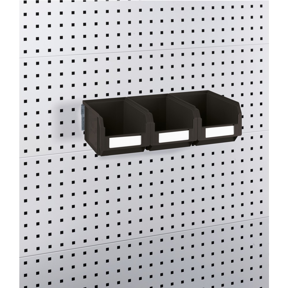 Image of  Einfach montierbar, z. B. an Lochwänden von WerkbänkenFami Schiene mit 4 Sichtlagerkästen, HxBxT 123 x 447 x 233 mm, schwarz Fami Schiene mit 4 Sichtlagerkästen, HxBxT 123 x 447 x 233 mm, schwarz