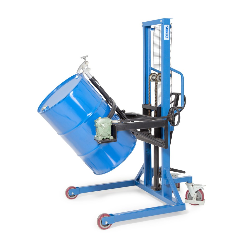 Image of Fässer problemlos ankippen mit einem Fasswender Sickenfässer mit 200 l Fassungsvermögen allein anzukippen, erfordert viel Kraft und ist nur sicher, wenn mehrere Personen anfassen. Mit einem Fassdreher mit Deichselhub bewerkstelligen Sie dieses Vorhaben au