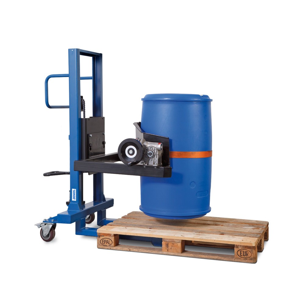 Image of Mit dem Fassdreher problemlos kippen und transportieren Schwere Fässer lassen sich leichter mit einem Fasswender drehen, umlagern und transportieren. Der praktische Fassdreher 360° mit Fusspedalhub für Kunststoff- und Stahlfässer erleichtert Ihnen die Arb