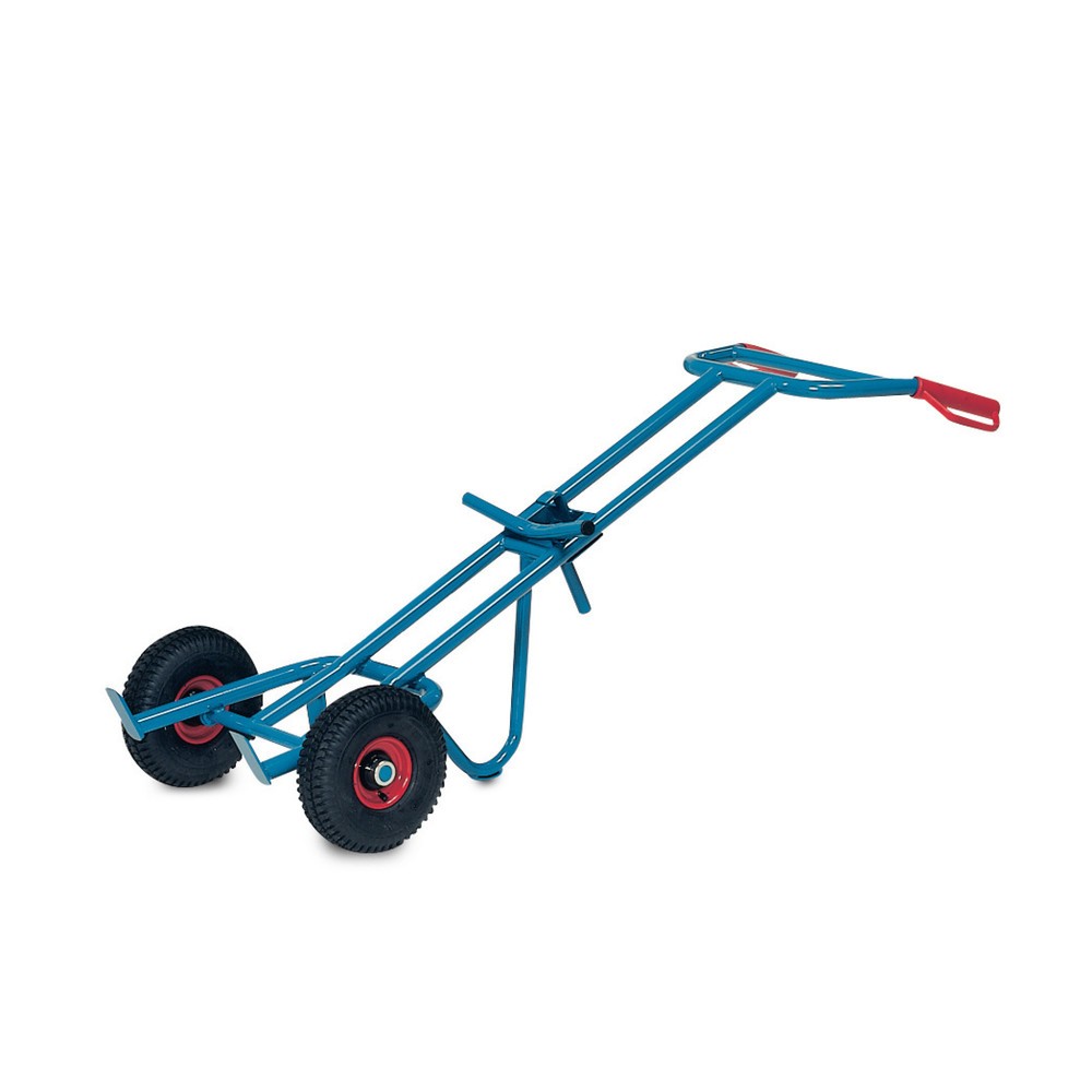 Image of Diese Fasskarre von fetra® erleichtert den Transport von Fässern ungemein Mit einer Querstrebe, die halbrund gebogen ist, bietet eine gute Auflagefläche für die Fässer. Der Fasskarren von fetra® hat ergonomische Griffe mit Knöchelschutz, die geneigt sind,