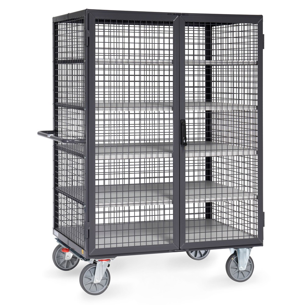 Image of fetra® ESD-Schrankwagen für 750 kg Tragkraft – Gebinde in diebstahlgeschütztem Abteil mit höhenverstellbaren Ebenen flexibel bereitstellen Öle, Lacke oder Farben mobil vorhalten, an den Einsatzort transportieren oder als Lagerfläche nutzen: Dafür eignet s