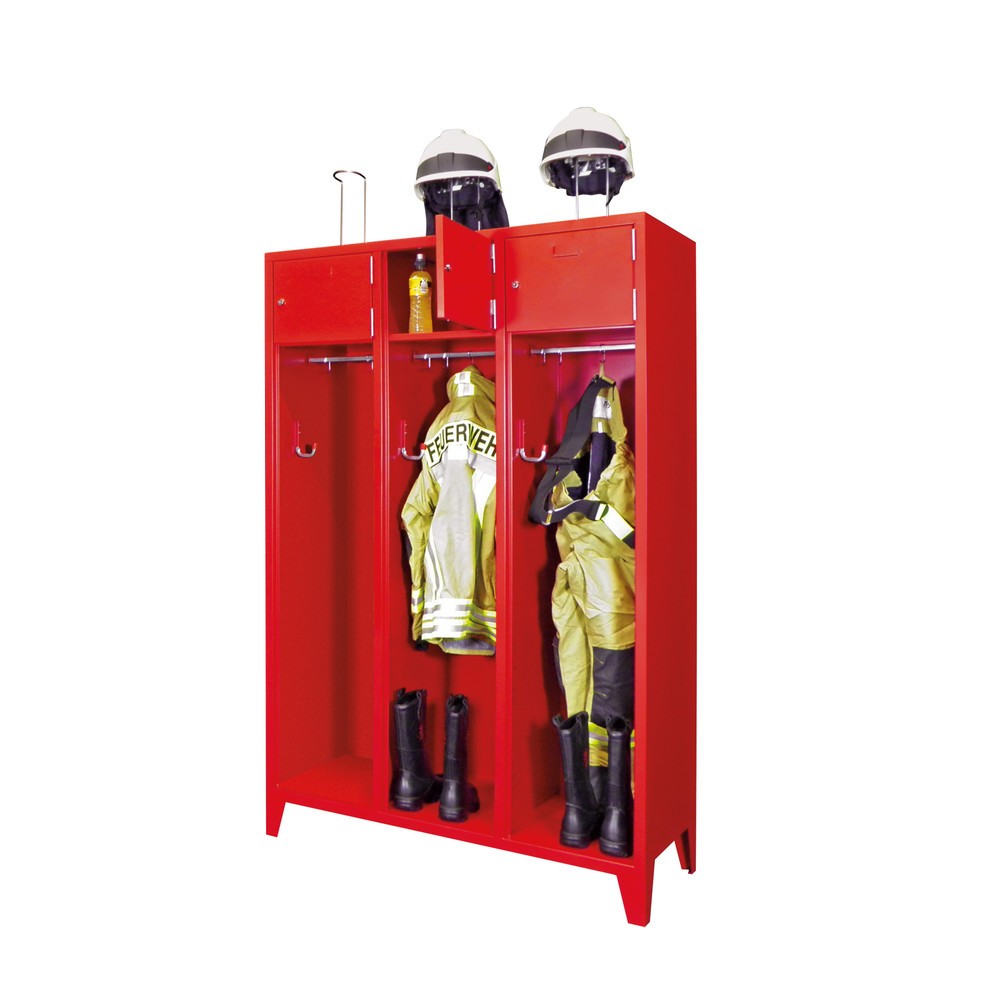 Image of Praktischer und robuster Feuerwehrschrank Der Feuerwehrschrank PAVOY mit Füssen + Einwurfschlitz besteht aus einer stabilen pulverbeschichteten Stahlblechkonstruktion. Dadurch ist der Schrank besonders robust und langlebig. Die Abteile verfügen jeweils üb