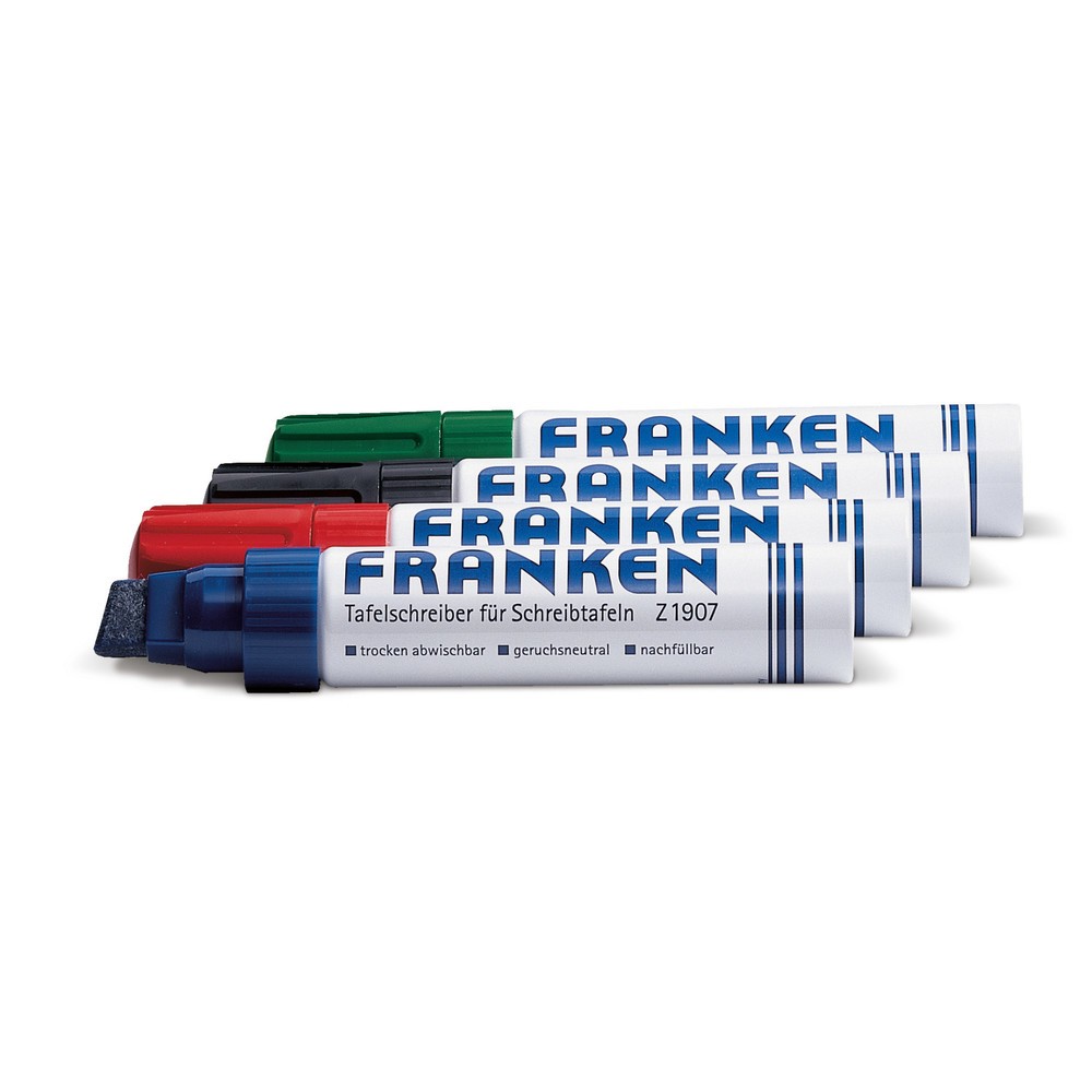 Image of  Nachfüllbar, geruchsneutral und trocken abwischbarFinemarker FRANKEN, je 1x rot, blau, grün, schwarz Finemarker FRANKEN, je 1x rot, blau, grün, schwarz