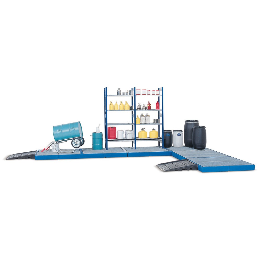 Image of  Wahlweise mit verzinktem oder PE-GitterrostFlach-Auffangwanne asecos® aus PE, HxBxT 150 x 1.500 x 1.500 mm, Gitterrost aus PE Flach-Auffangwanne asecos® aus PE, HxBxT 150 x 1.500 x 1.500 mm, Gitterrost aus PE