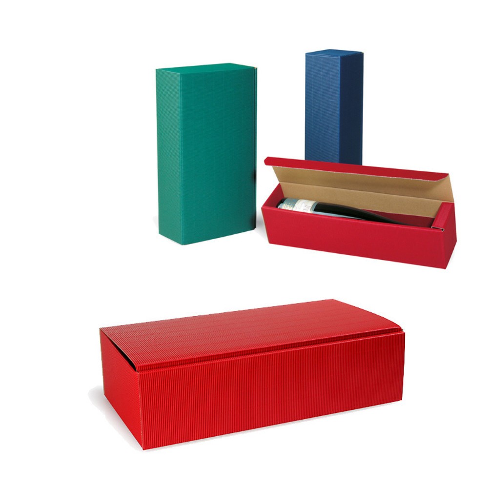 Image of  Eindrückbare Ecken zur Fixierung kurzer und schmaler FlaschenFlaschen-Präsentkarton 2er, 361 x 188 x 94 mm, bordeaux, offene Welle Flaschen-Präsentkarton 2er, 361 x 188 x 94 mm, bordeaux, offene Welle