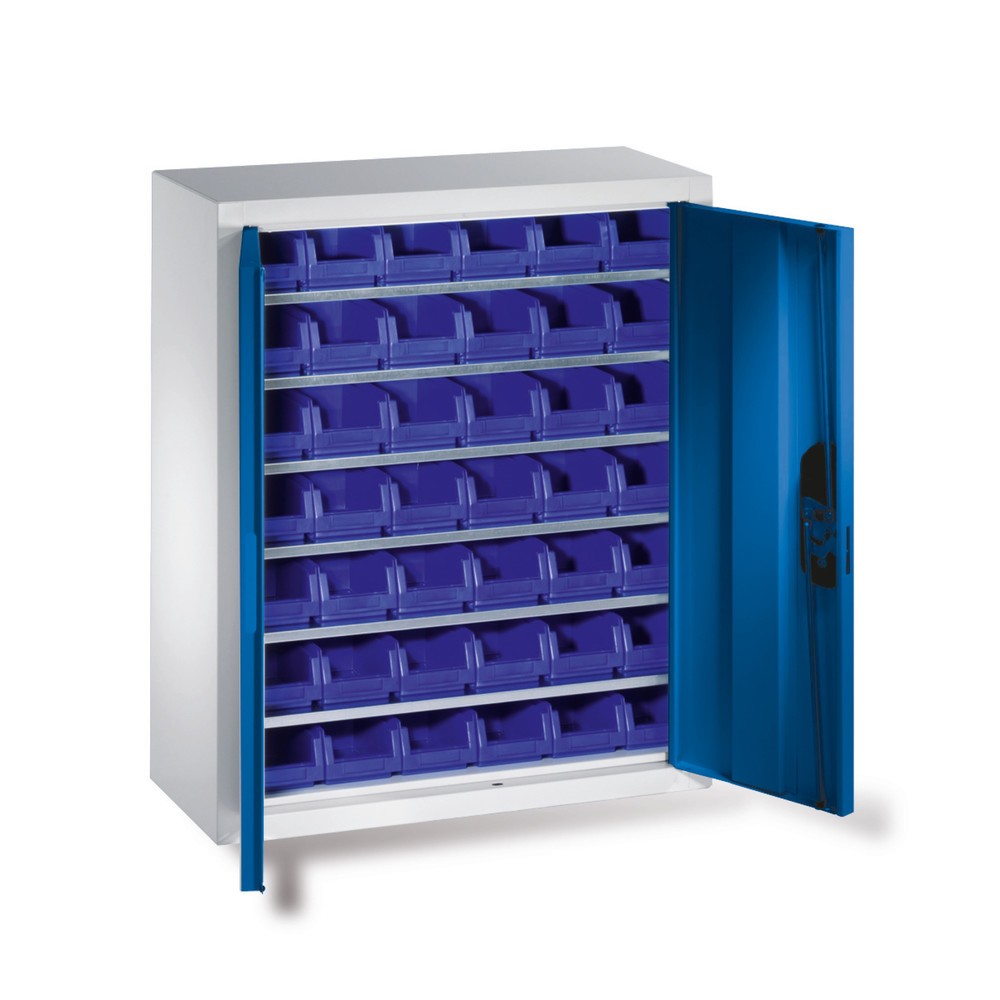 Image of Alle Kleinteile stets im Blick: dank Flügeltürschrank mit Sichtlagerboxen In Betrieben und Werkstätten ist eine Lagerausstattung für Kleinteile unerlässlich. Der Flügeltürschrank C+P mit Sichtlagerkästen erleichtert Ihnen die tägliche Arbeit. Darin können