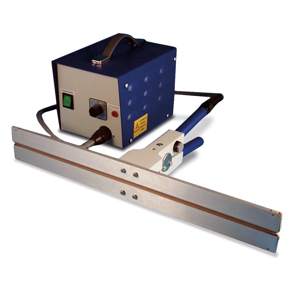 Image of Für den mobilen Einsatz. Die lange Zuleitung ermöglicht einen grossen Aktionsradius. Thermoplastische Folien wie Polyethylen, Polypropylen usw. können verschweisst werden. Heizband-Spannvorrichtung und verkupferte Heizbänder. Elektronische Schweiss- und K