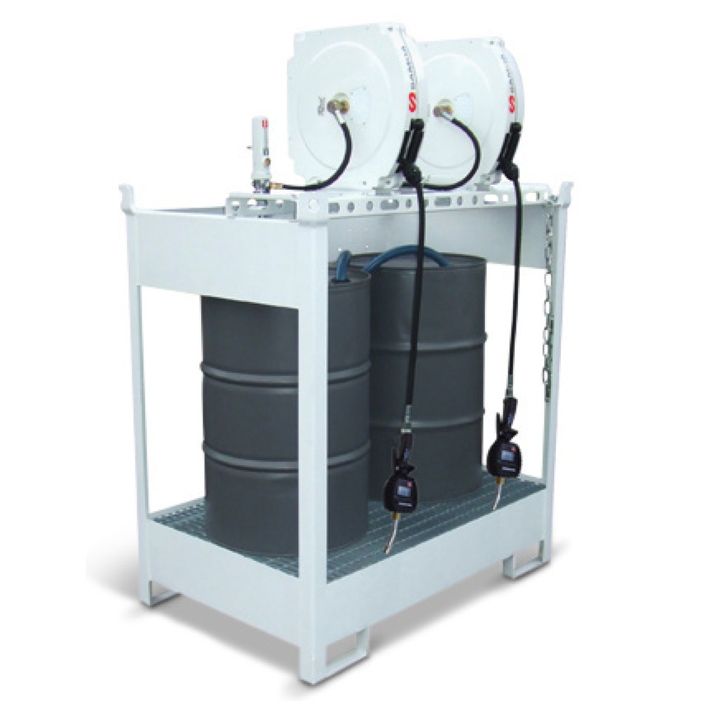 Image of Einfache und schnelle Öl-Versorgung vor Ort Mit der Frischöl-Insel SAMOA-HALLBAUER 22 DP können Sie Fässer mit Hydraulik-, Motoren-, Getriebe-, Pflanzenöl und anderen hochviskosen Öle sicher lagern und bereitstellen. Dank der geringen Stellfläche benötigt