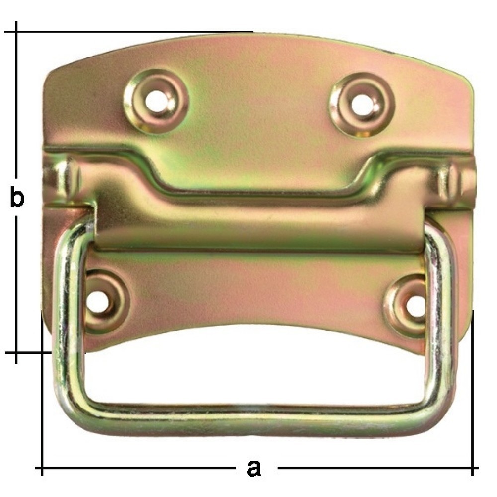 Image of  Mass b: 80mmGAH Kistengriff, Stahl galvanisch gelb verzinkt, Höhe80 mm Breite104 mm, Anzahl Löcher 4 GAH Kistengriff, Stahl galvanisch gelb verzinkt, Höhe80 mm Breite104 mm, Anzahl Löcher 4