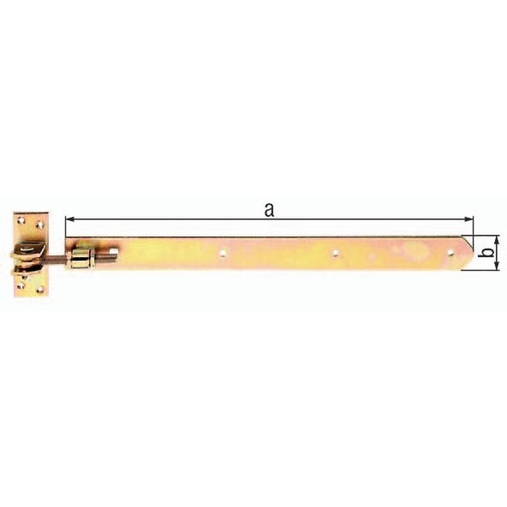 Image of  Mass b: 40mmGAH Ladenband Breite 40 mm, Stahl galvanisch gelb verzinkt, Länge 660 x 40 mm Stärke 5 mm, verstellbar um 30 mm GAH Ladenband Breite 40 mm, Stahl galvanisch gelb verzinkt, Länge 660 x 40 mm Stärke 5 mm, verstellbar um 30 mm