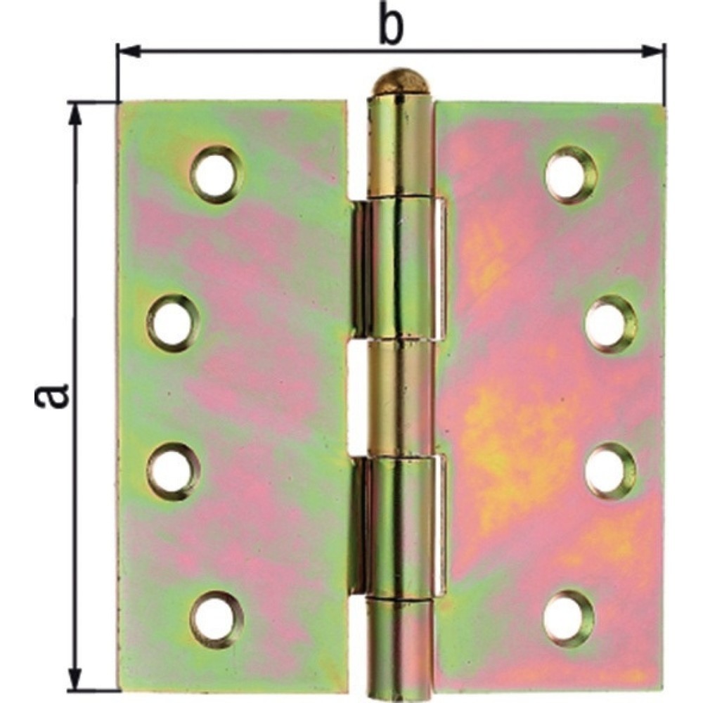 Image of  Mass b: 76mmGAH Scharnier, Stärke 2,0 mm Stahl, Höhe 76 mm Breite 76 mm, galvanisch gelb verzinkt quadratisch GAH Scharnier, Stärke 2,0 mm Stahl, Höhe 76 mm Breite 76 mm, galvanisch gelb verzinkt quadratisch