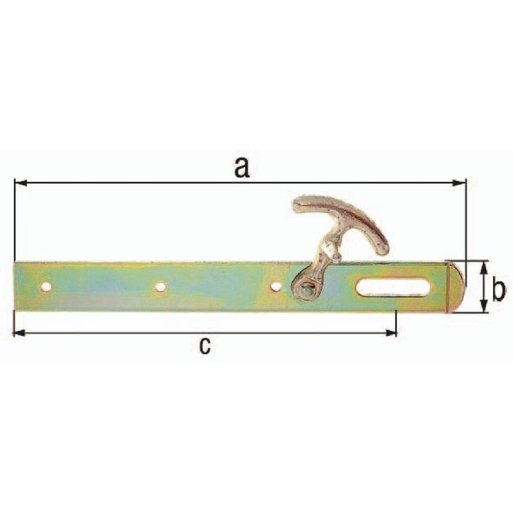 Image of  Mass b: 30mmGAH Überfalle, Stahl galvanisch gelb verzinkt mit Haken, Länge 250 x 30 mm Breite 30 mm GAH Überfalle, Stahl galvanisch gelb verzinkt mit Haken, Länge 250 x 30 mm Breite 30 mm