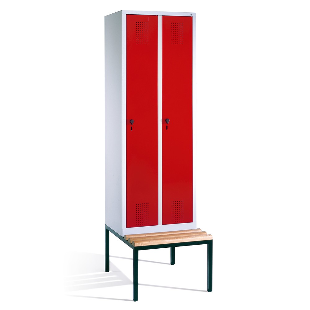 Image of Praktischer Garderobenschrank mit EinzelabteilenGarderobenschrank C+P Evolo mit Sitzbank, 2 Abteile à 400 mm, Zylinderschloss Garderobenschrank C+P Evolo mit Sitzbank, 2 Abteile à 400 mm, Zylinderschloss