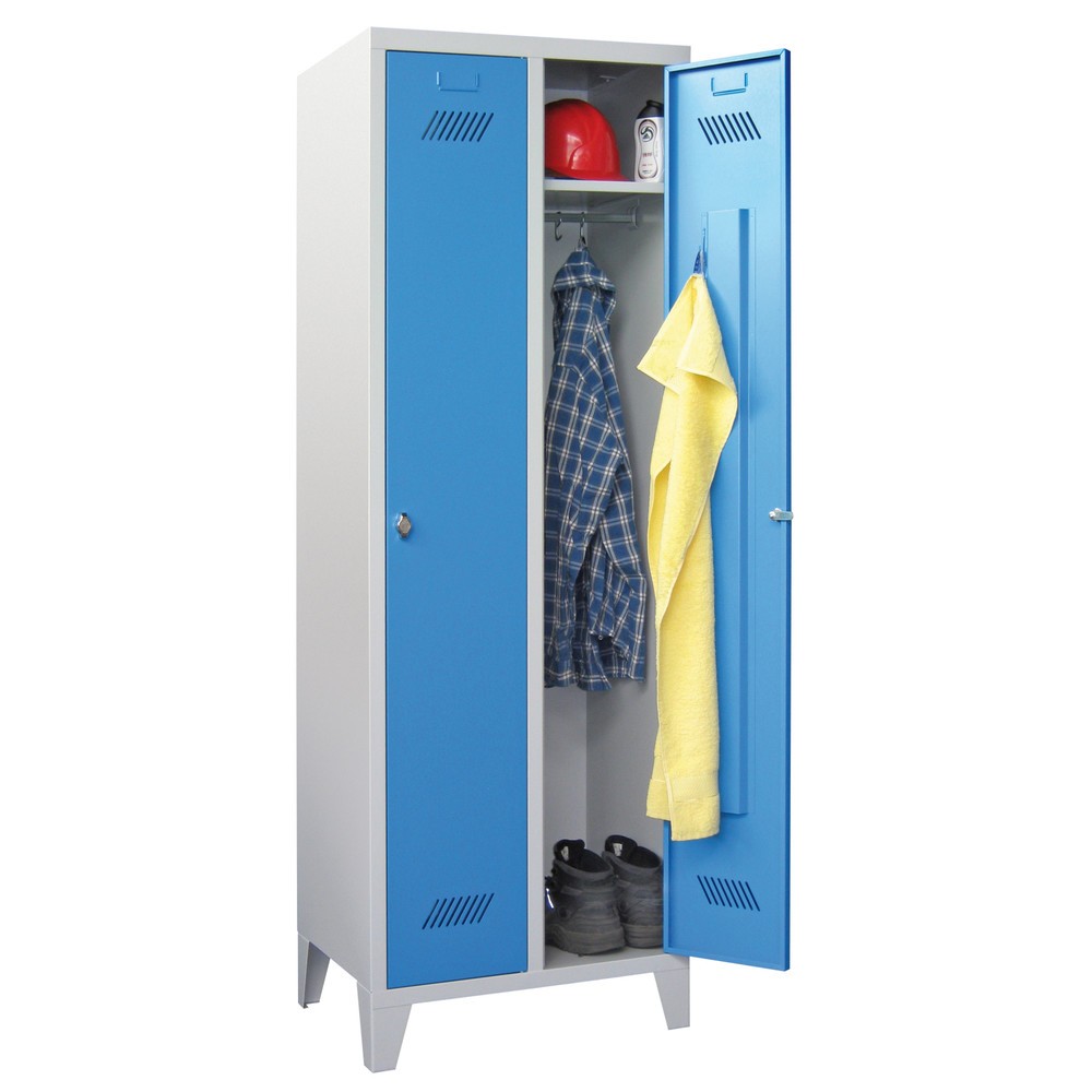 Image of Garderobenschrank PAVOY mit durchgehenden Abteilen und rechtsseitigen Türen Mit diesem Kleiderschrank aus Stahl schaffen Sie Stauraum für die Kleidung Ihrer Mitarbeiter. Jedes Fach verfügt über eine Kleiderstange und 3 schiebbare Haken für Jacken. An den 