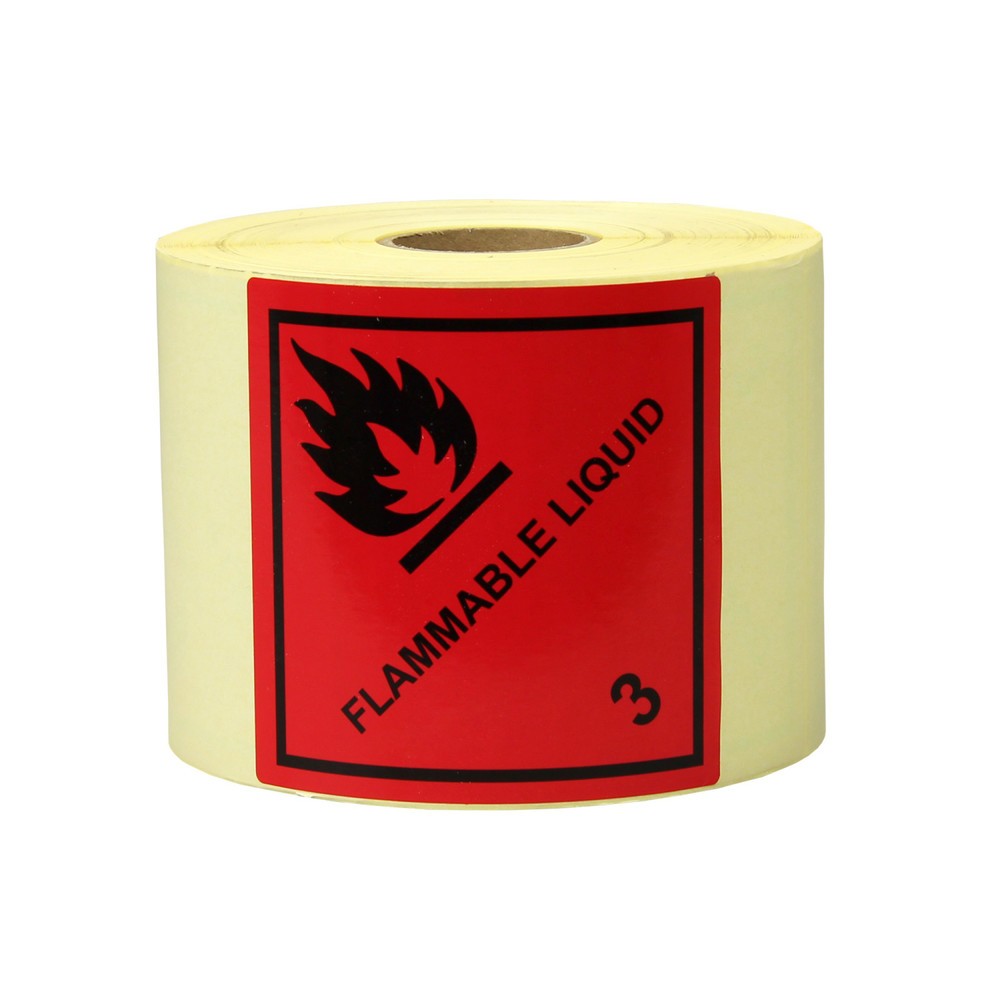 Image of  1.000 Stück je RolleGefahrgut-Etiketten, 100 x 100 mm, Aufdruck/Symbol, "Flammable Liquid" Gefahrgut-Etiketten, 100 x 100 mm, Aufdruck/Symbol, "Flammable Liquid"