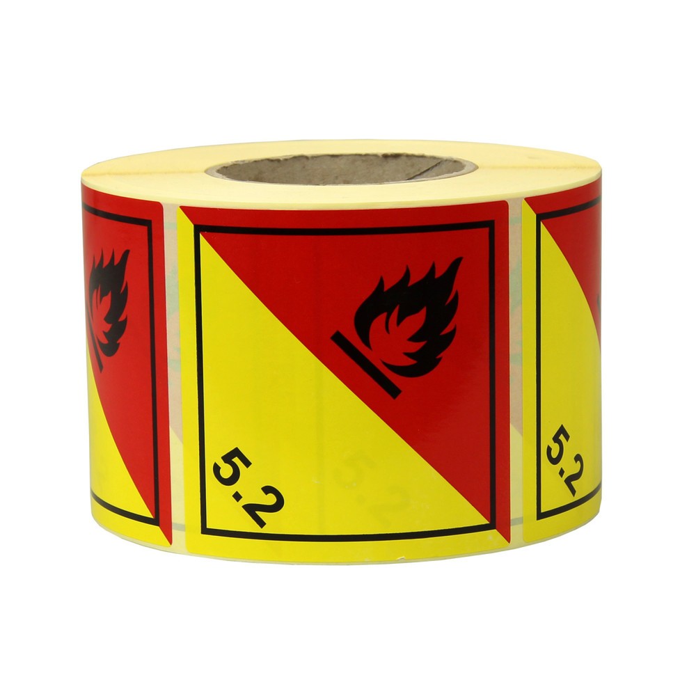 Image of  1.000 Stück je RolleGefahrgut-Etiketten, 100 x 100 mm, Aufdruck/Symbol "Organic Peroxide" Gefahrgut-Etiketten, 100 x 100 mm, Aufdruck/Symbol "Organic Peroxide"