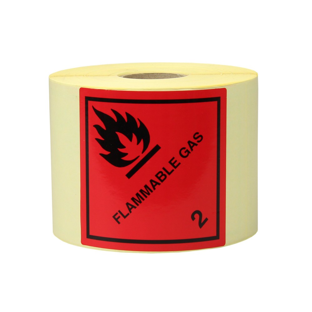 Image of  100 mm x 100 mmGefahrgut-Etiketten, 100 x 100 mm, mit Aufdruck/Symbol, "Flammable Gas" Gefahrgut-Etiketten, 100 x 100 mm, mit Aufdruck/Symbol, "Flammable Gas"