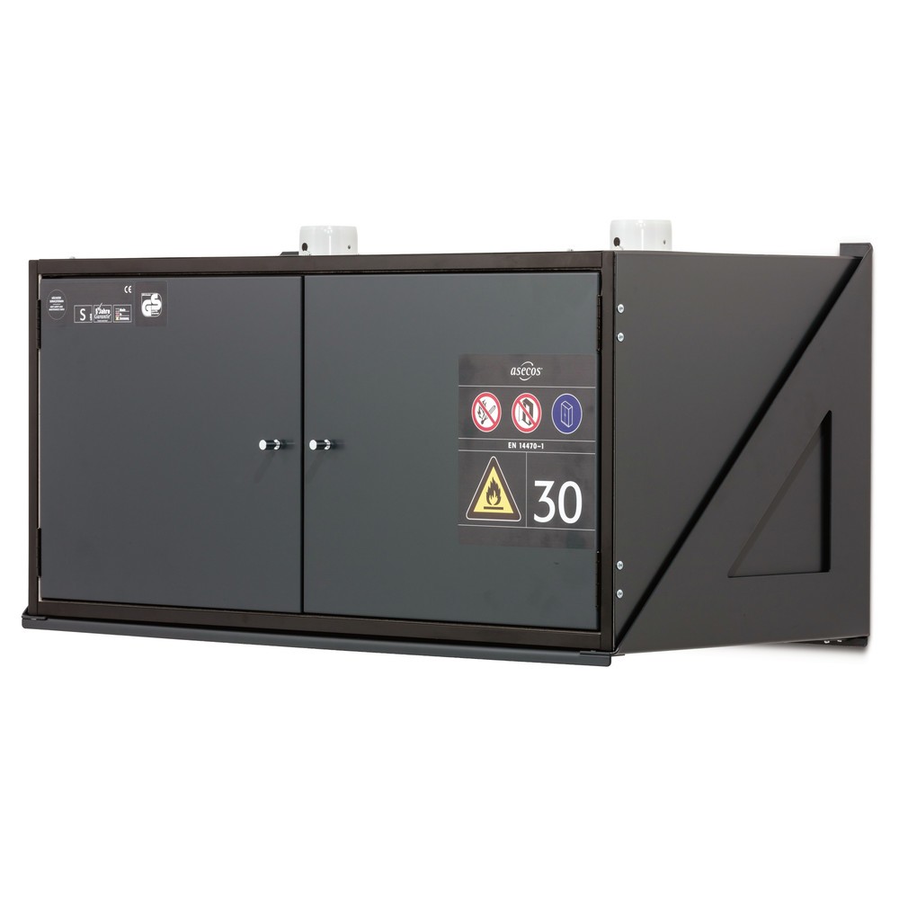 Image of Entzündbare Flüssigkeiten im Hängeschrank gemäss DIN EN 14470-1 lagern Im Gefahrstoff-Hängeschrank asecos® Typ 30 lagern Sie entzündbare Flüssigkeiten in Arbeitsräumen – und das ordnungsgemäss nach DIN EN 14470-1 und TRGS 510. Dank der mitgelieferten Kons