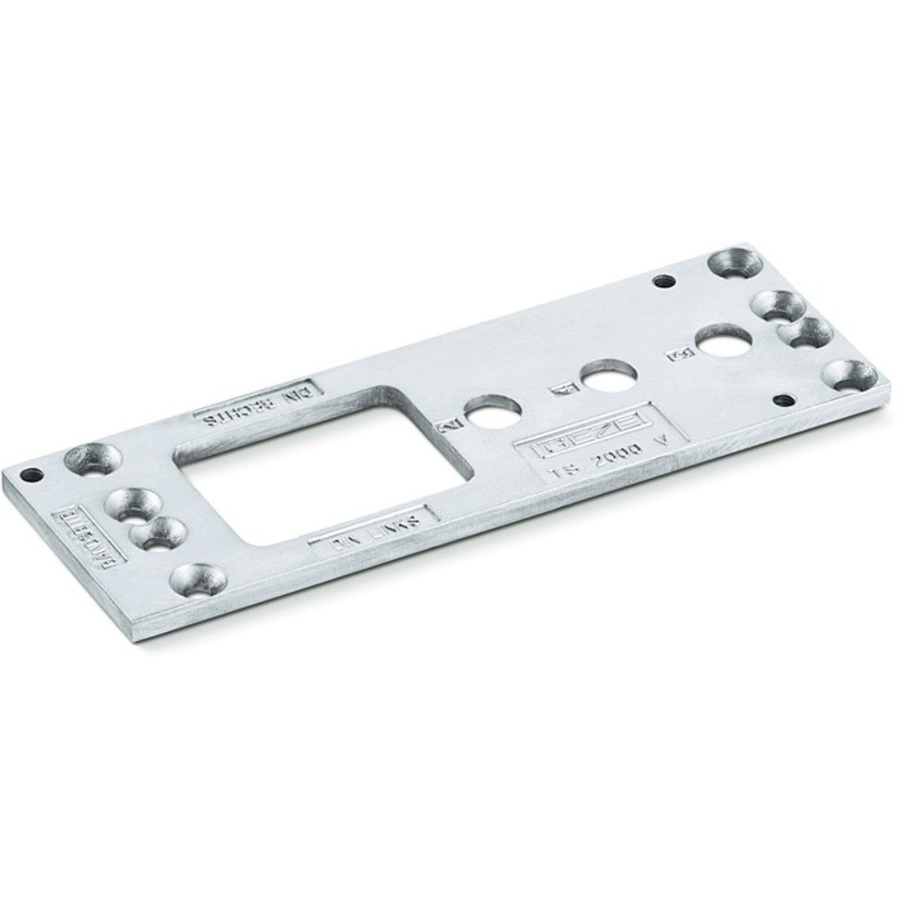 Image of  bzw. für Brandschutztüren mit DIN Bohrbild nach DIN 1154 AGEZE Montageplatte, passend für TS 2000 V, blank GEZE Montageplatte, passend für TS 2000 V, blank